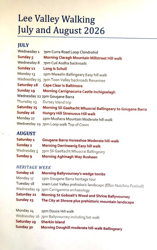 Lee Valley Walking – Clár is Déanaí/Latest Program